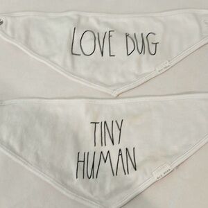 🔥 5/$25 LOT OF 2 Rae Dunn White Baby Bandana Bibs Set of 2 Love Bug & Tiny Human
